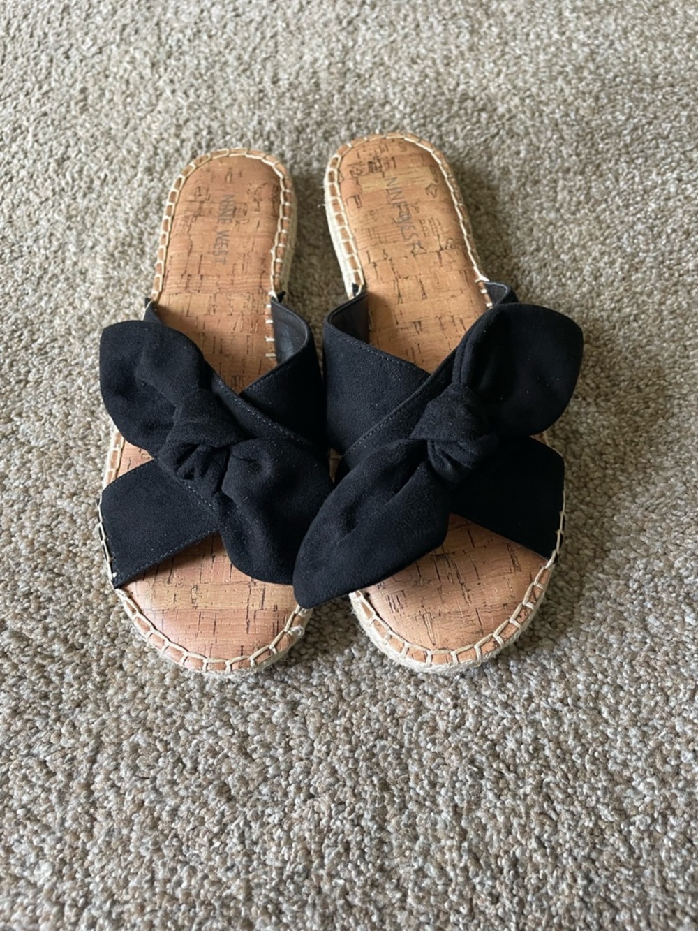Nine West Black Bow Espadrille Slide Sandals